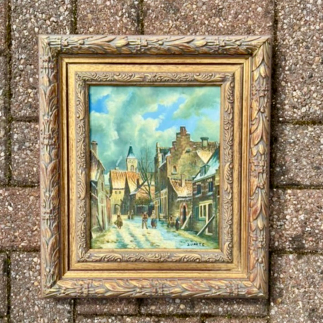 Framed Village Oil on canvas