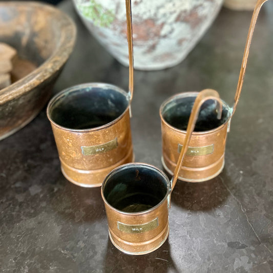 Vintage Copper Hanging Milk Measure Set (3) | European Kitchen Utility