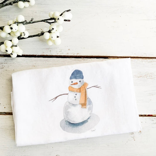 Snowman French linen tea towel
