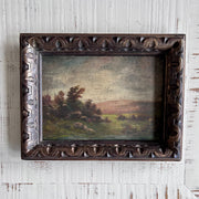 Antique Pastoral Landscape Oil Painting in Hand-Carved Wooden Frame