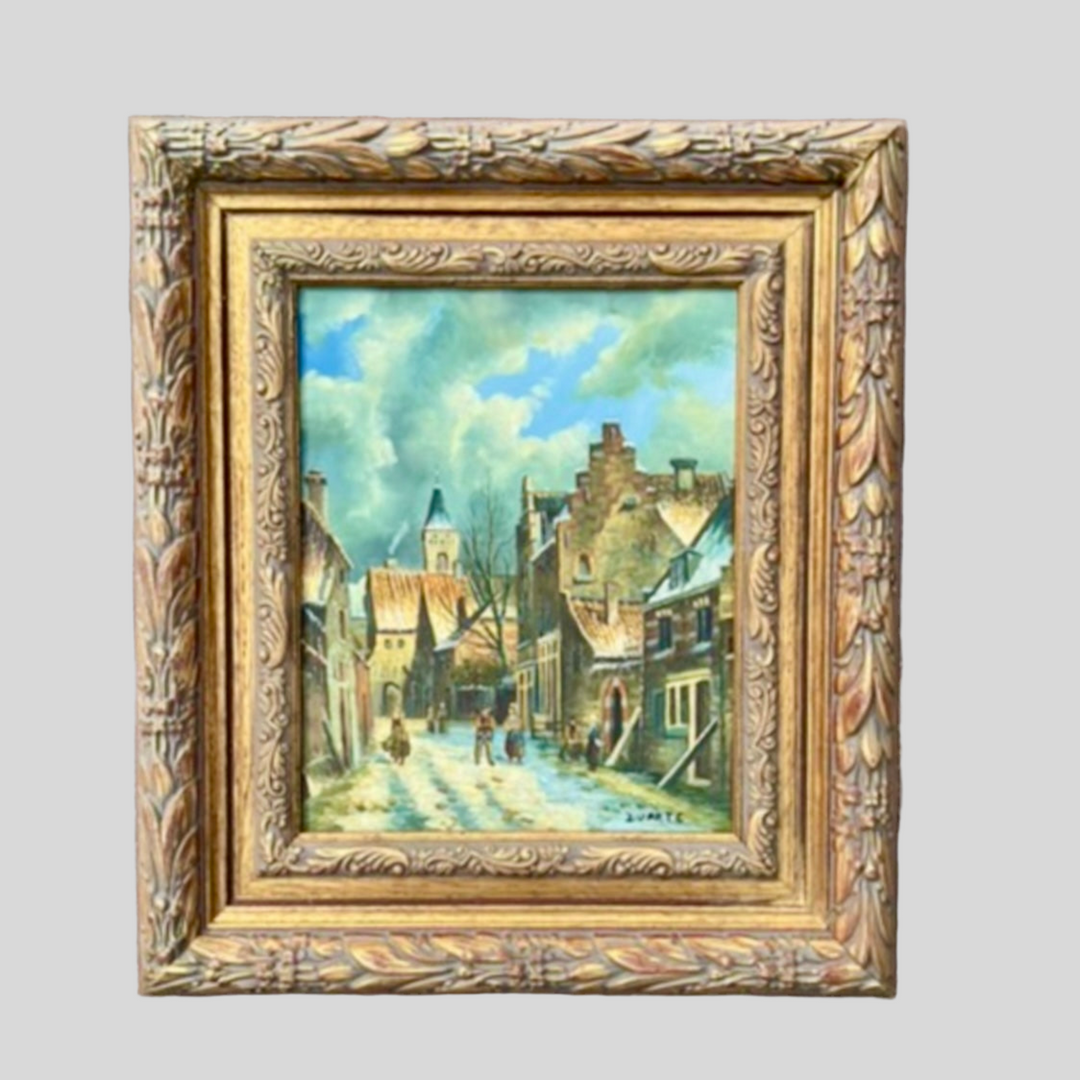 Framed Village Oil on canvas