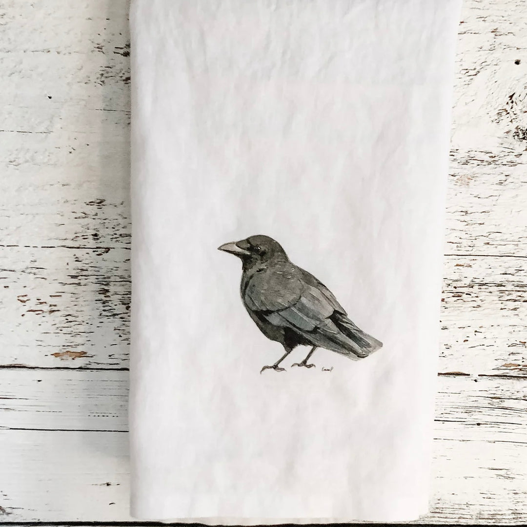 Black crow French linen tea towel