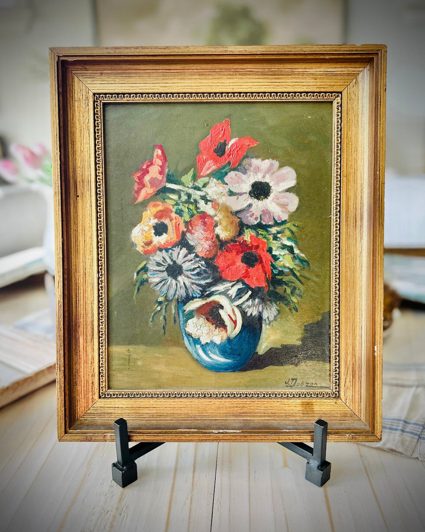 French Vintage Floral oil on board