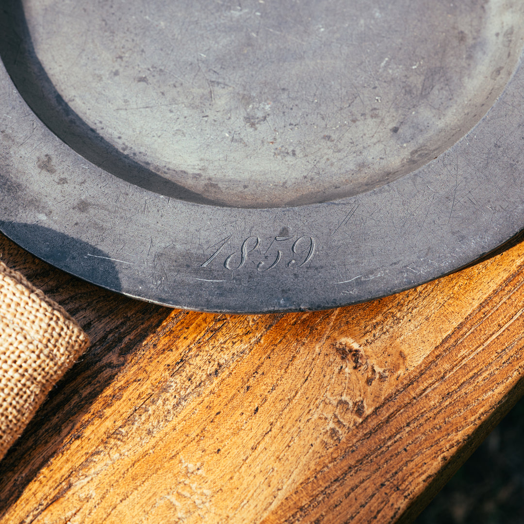 Antique pewter plates-dated 1859