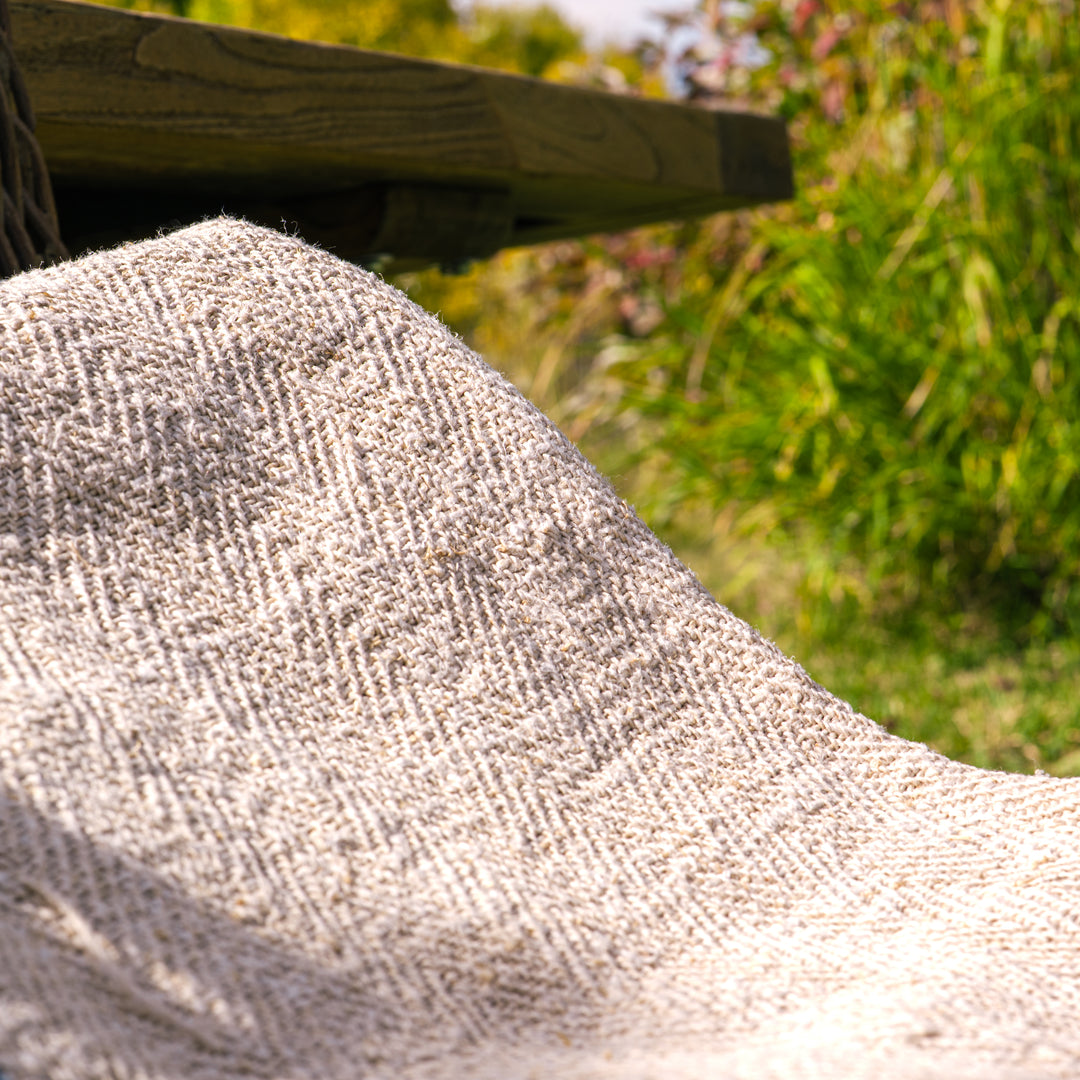 Large French grain sack with traditional blue stripes