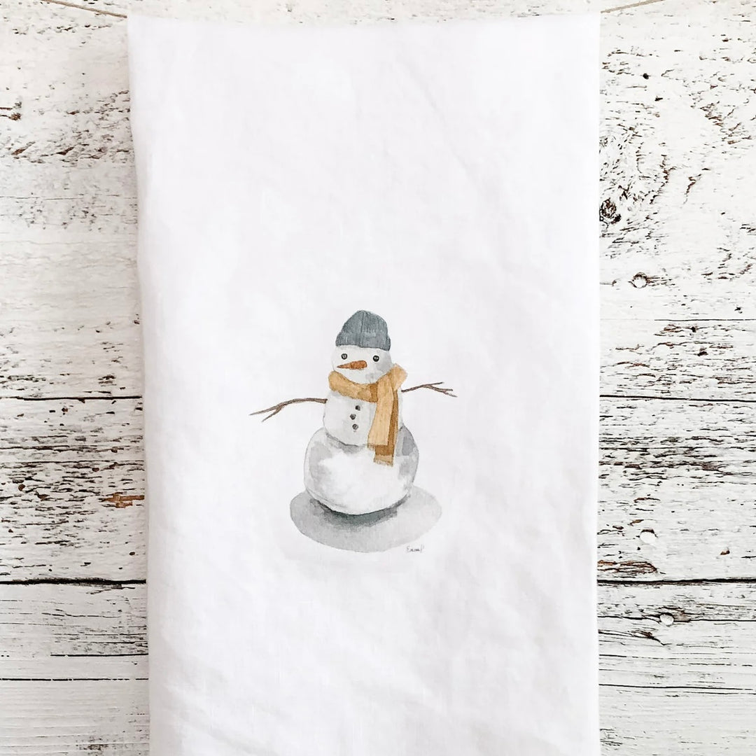 Snowman French linen tea towel