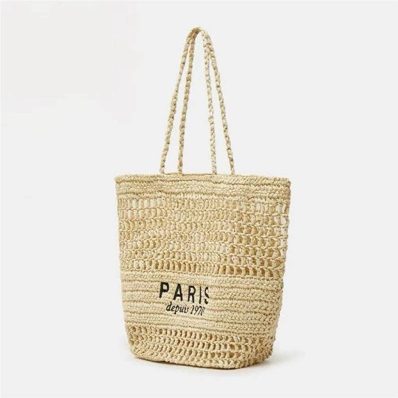Solid Color Embroidered Letter Knit Bag