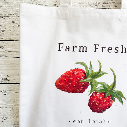 Farm fresh wild strawberries market bag