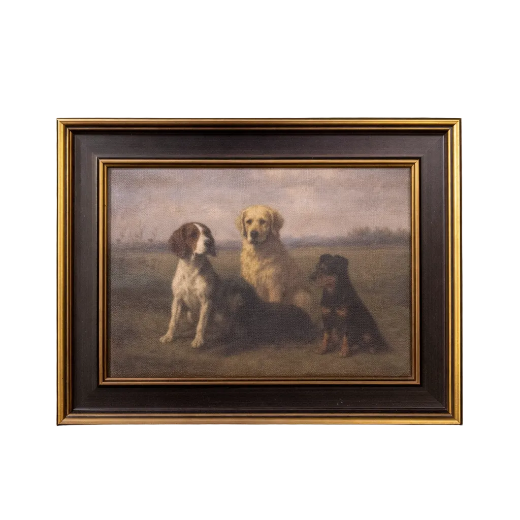 Dog Breeds | Antique Inspired Brass Trim Black Framed Art