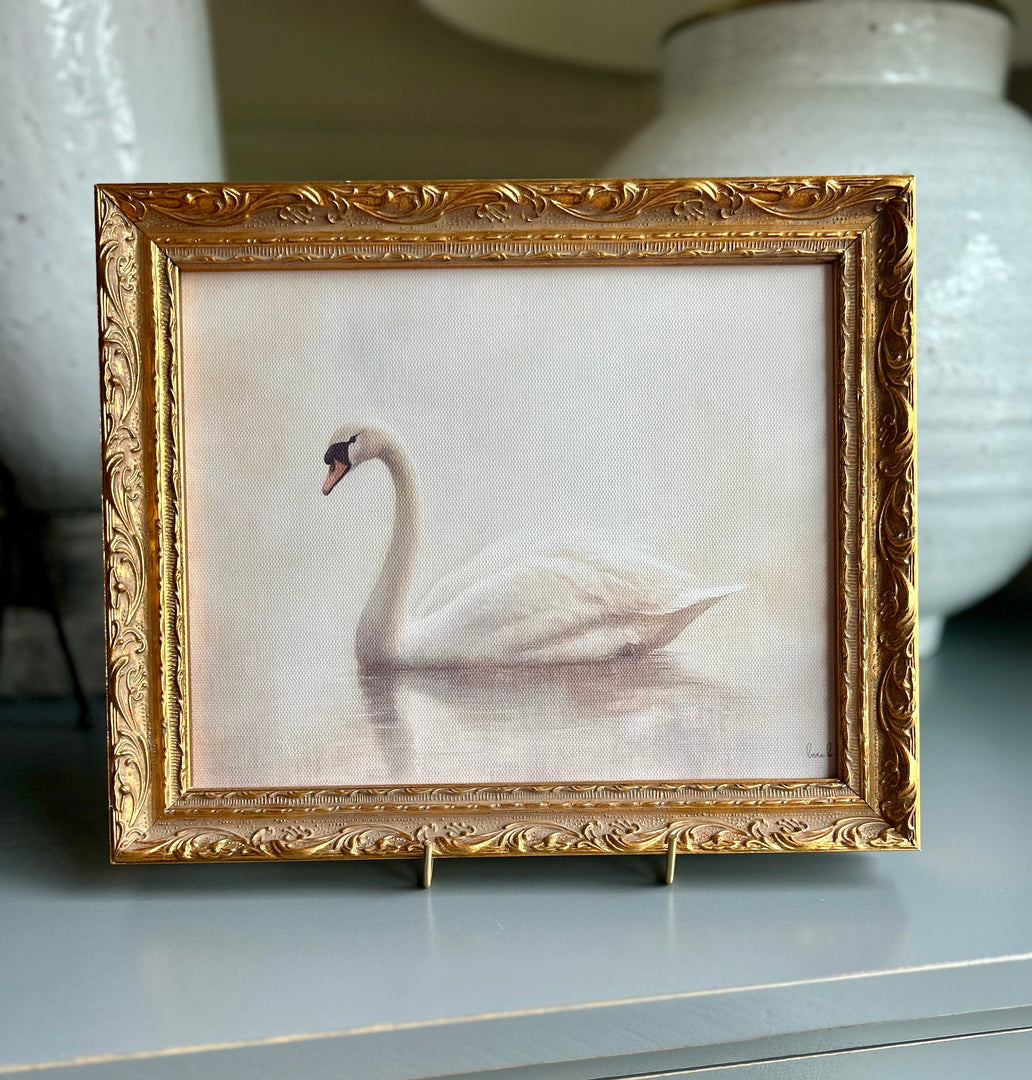 Vintage Swan | French Brass Gold Mould Framed Art