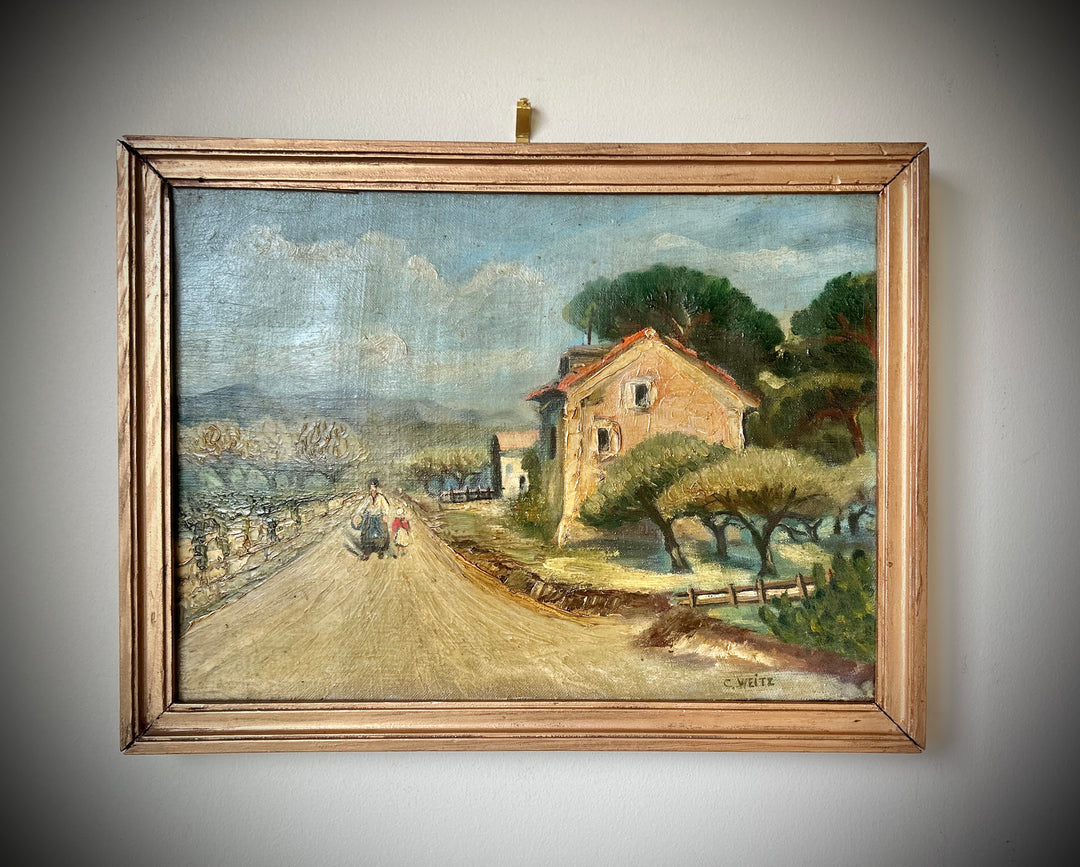 Charming Farmyard Scene - Oil on Canvas