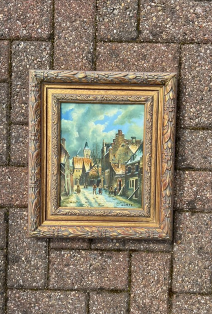 Framed Village Oil on canvas