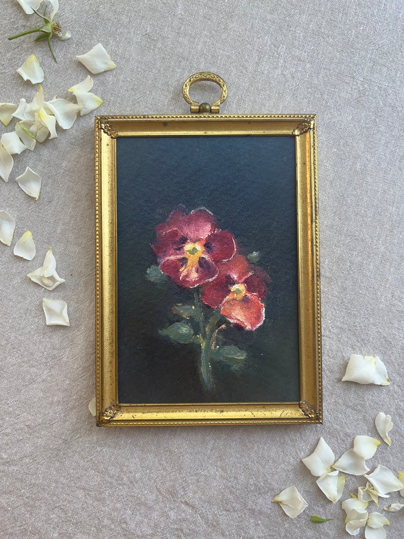 Midnight Antique Shades Pansies-Framed Fine Art Print (frame not as shown)