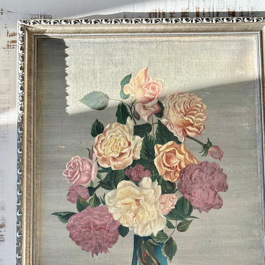 Antique Floral Still Life on Stretched Canvas