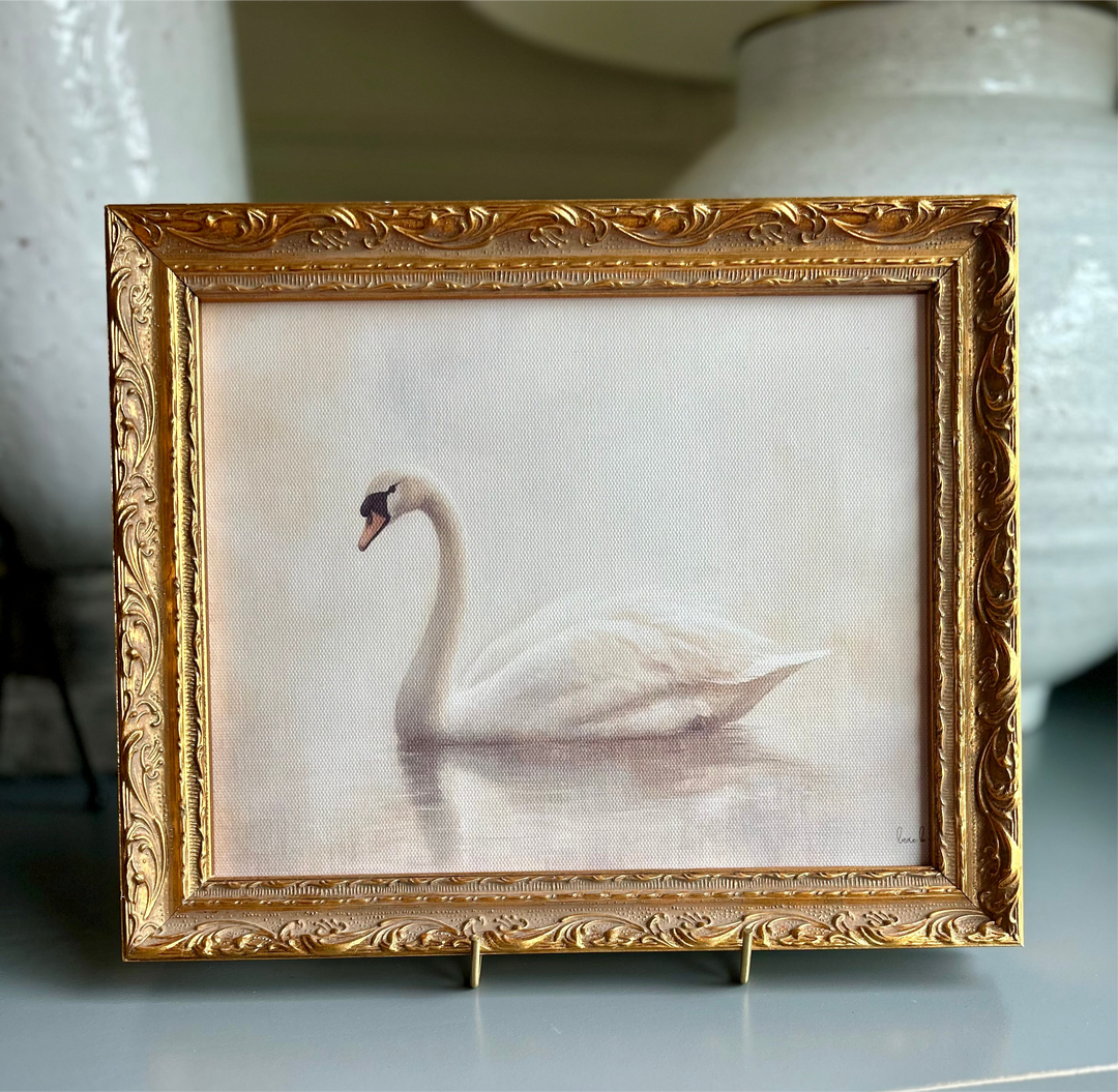 Vintage Swan | French Brass Gold Mould Framed Art