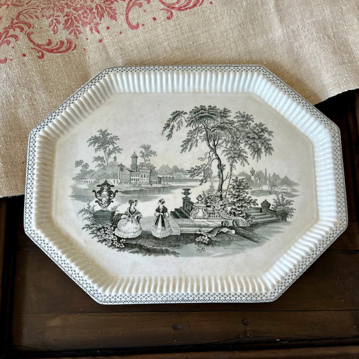 Vintage English Scenic Ironstone Platter c.1930s–1950s Wm Adams & Sons “Minuet”