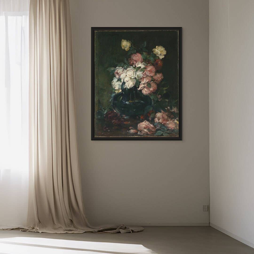Roses - Walter Shirlaw stretched canvas print in floating frame