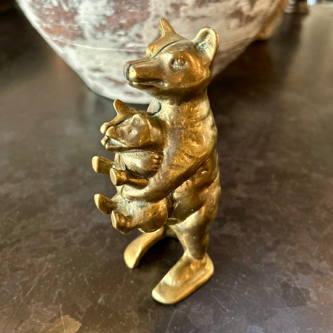 Brass bear & cub coin bank