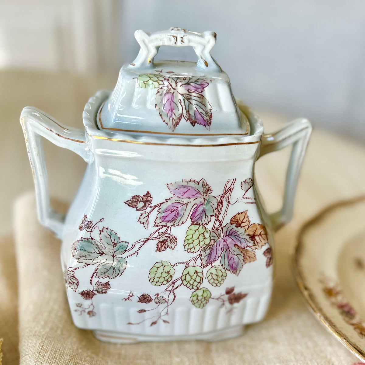 Antique English Ironstone Covered Sugar Jar – W&E Corn, Burslem
