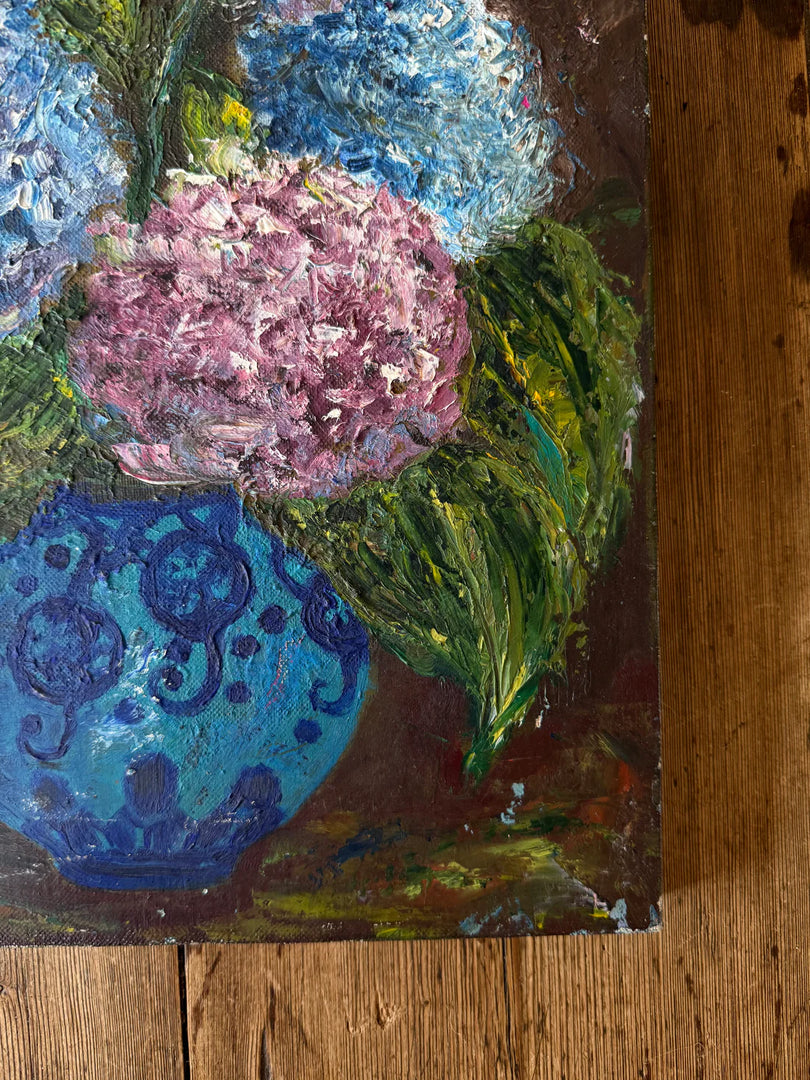 French antique Hydrangeas oil on canvas