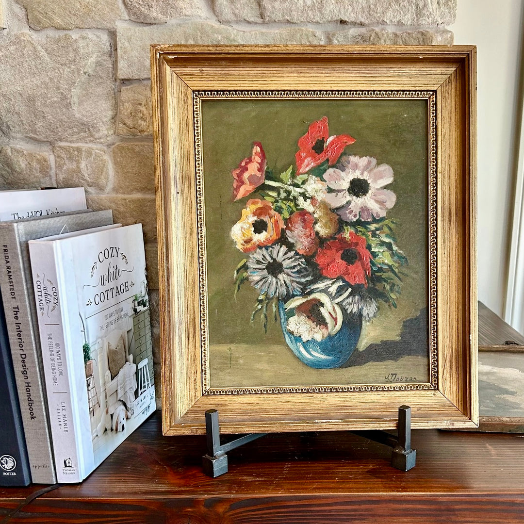 French Vintage Floral oil on board
