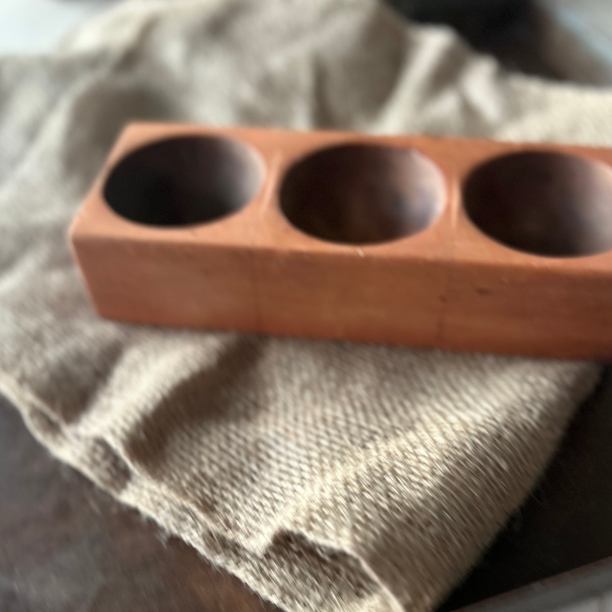 Antique Wooden Triple Bowl