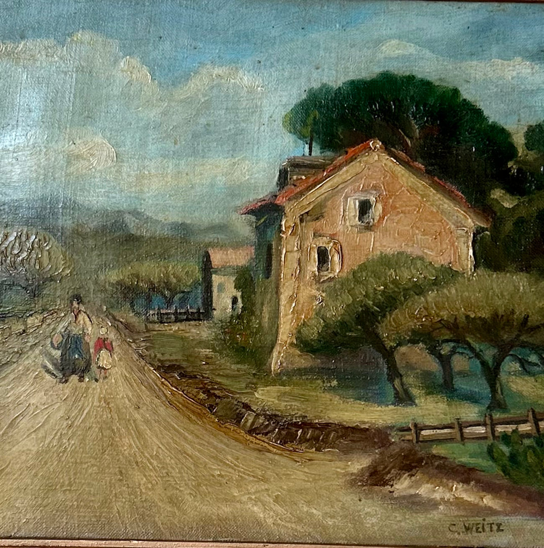 Charming Farmyard Scene - Oil on Canvas