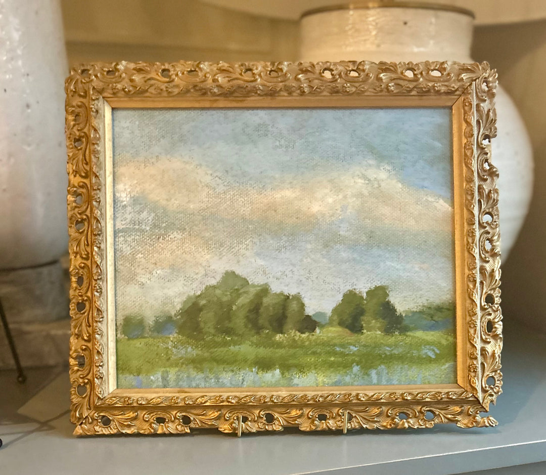 Meadow with bushy trees (antique French frame) 11x14”