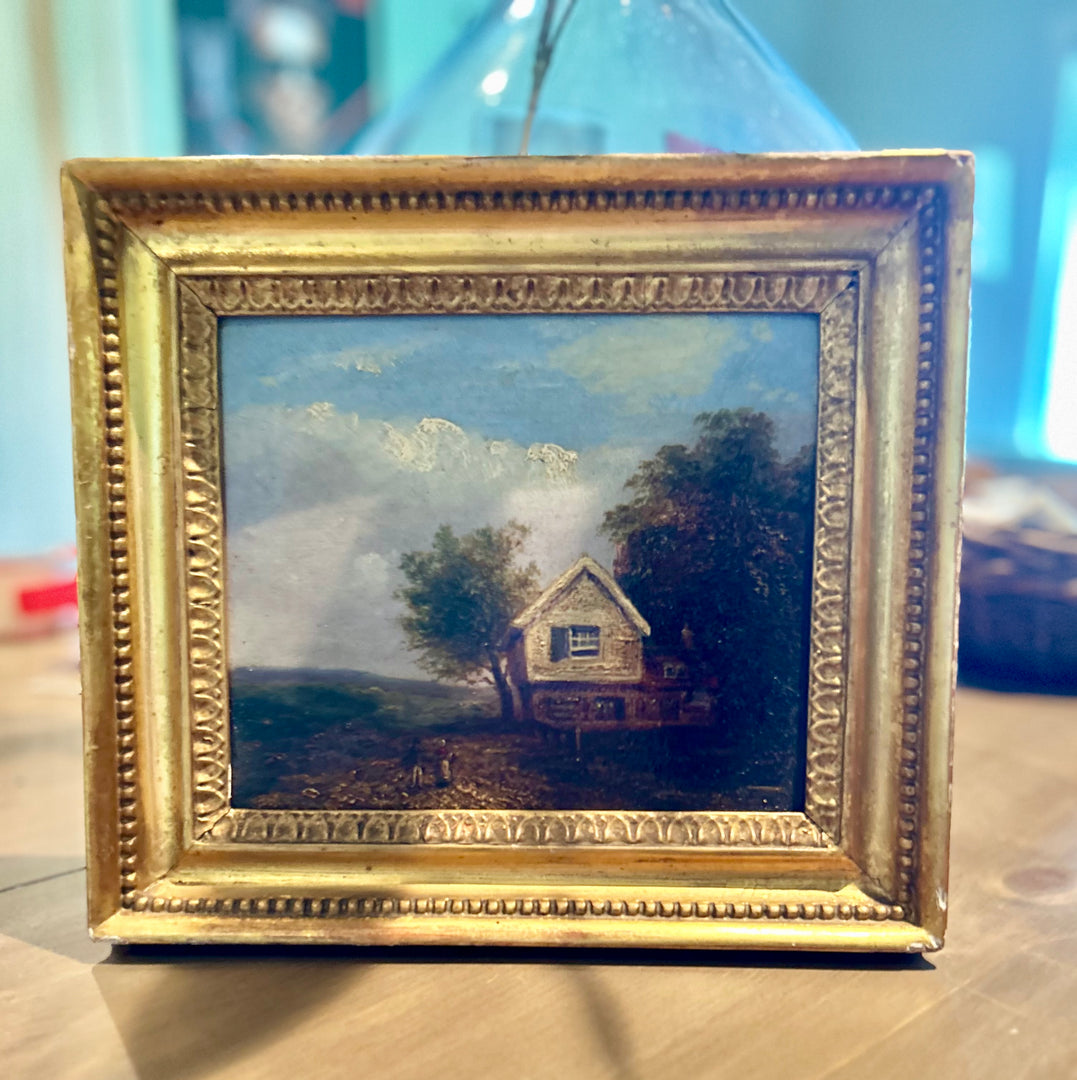 Antique Lanscape Oil On Board