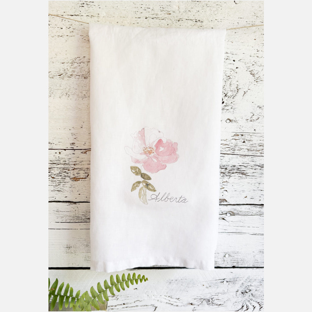 Alberta rose French linen tea towel