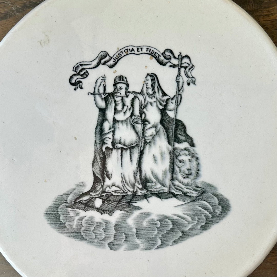 19th-Century motto plate-justitia et fides