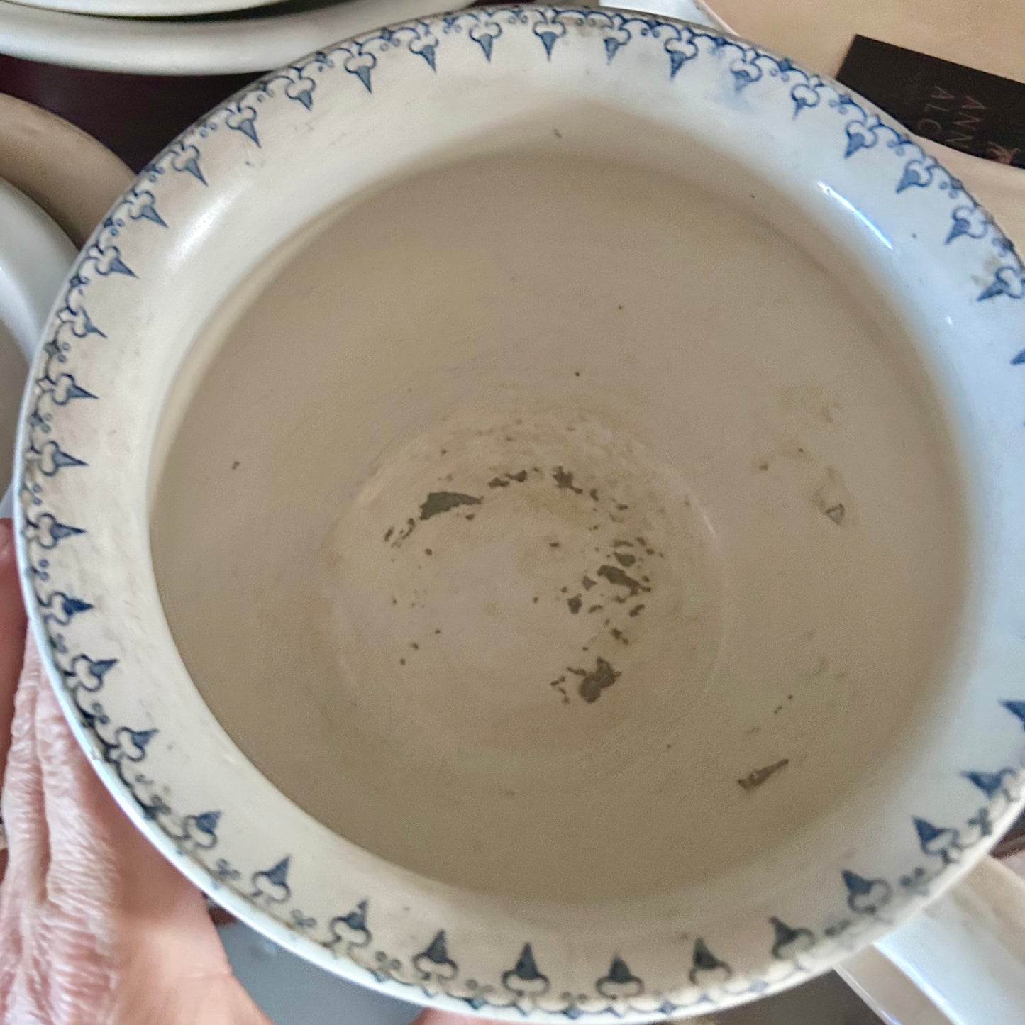 Antique French Sarreguemines “Flore” Blue Transferware Chamber Pot | Circa 1880–1900