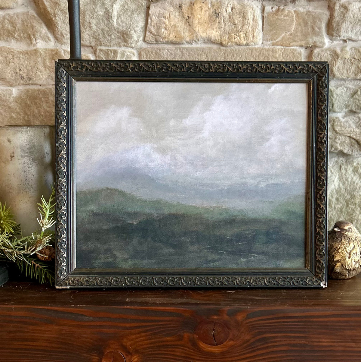 Rustic sunrise in antique frame