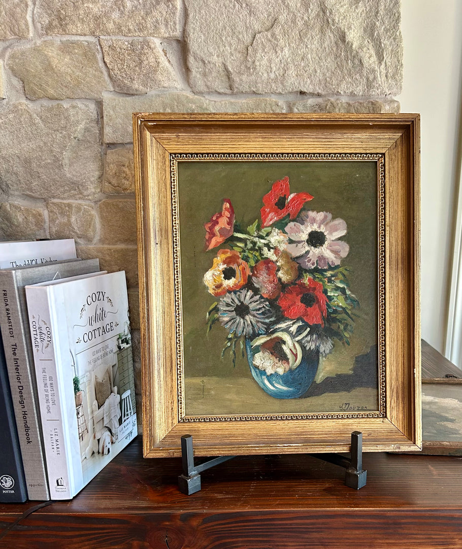 French Vintage Floral oil on board