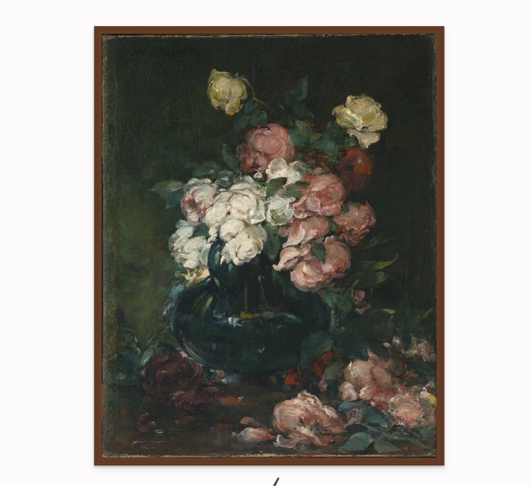 Roses - Walter Shirlaw stretched canvas print in floating frame