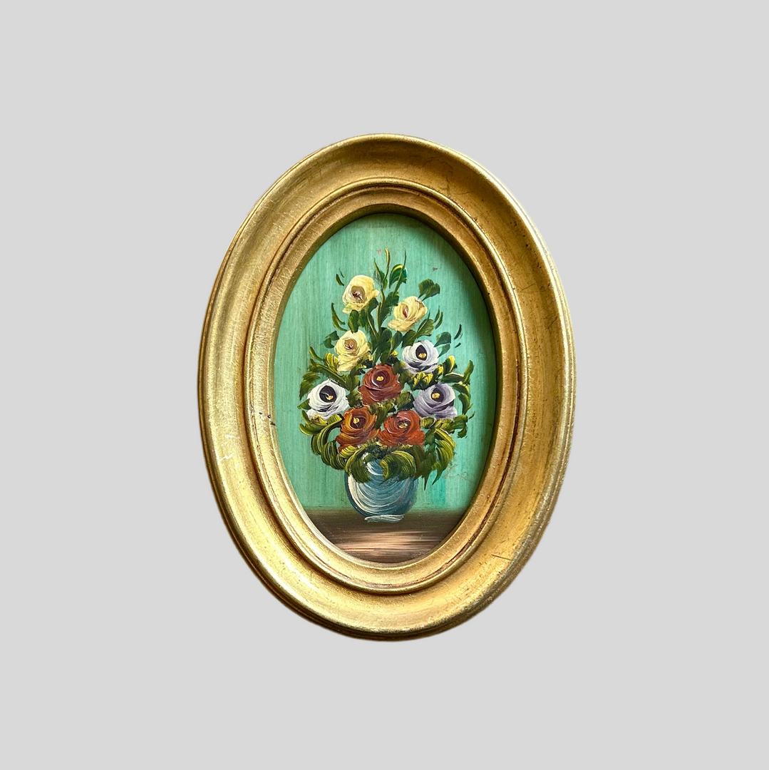Bouquet sur Vert-French vintage oil on Board