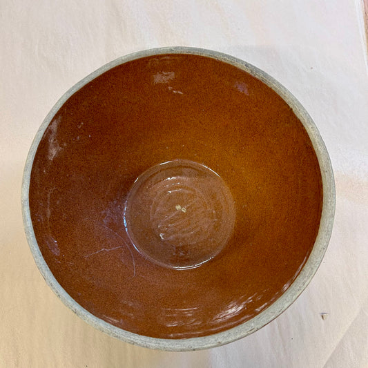Vintage English Brown Glazed Stoneware Mixing Bowl – 10.5”