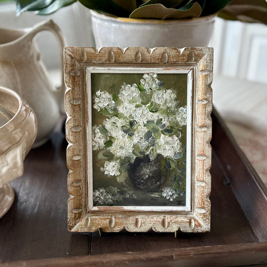 White florals- original oil on canvas in vintage frame