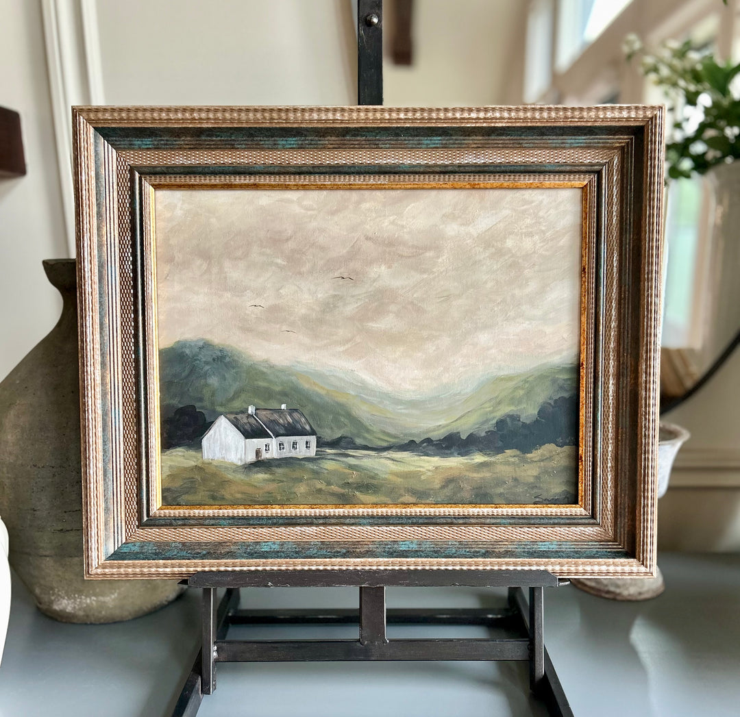 Cottage in the valley - framed landscape 12x16”