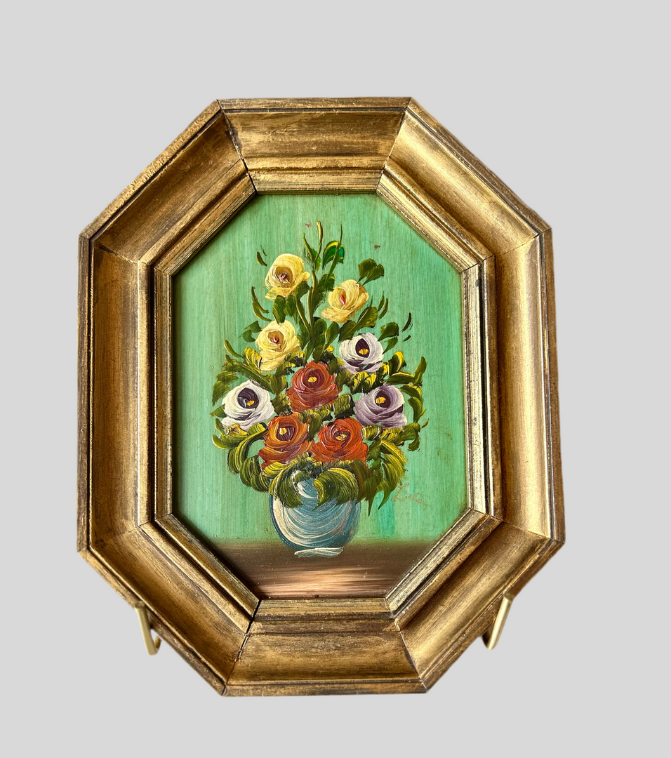 Bouquet sur Vert-French vintage oil on Board