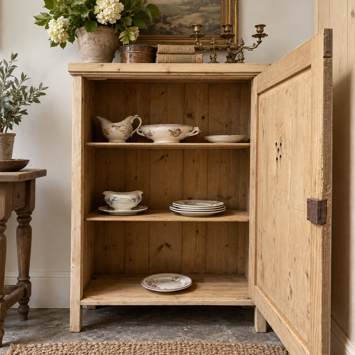 Antique Stripped Pine Food Cupboard