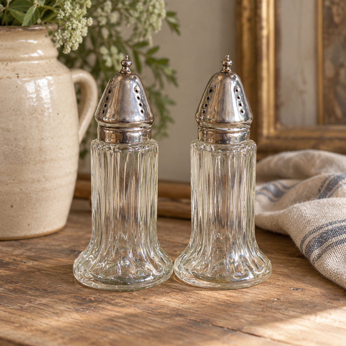 Vintage Pressed Glass Salt & Pepper Shakers