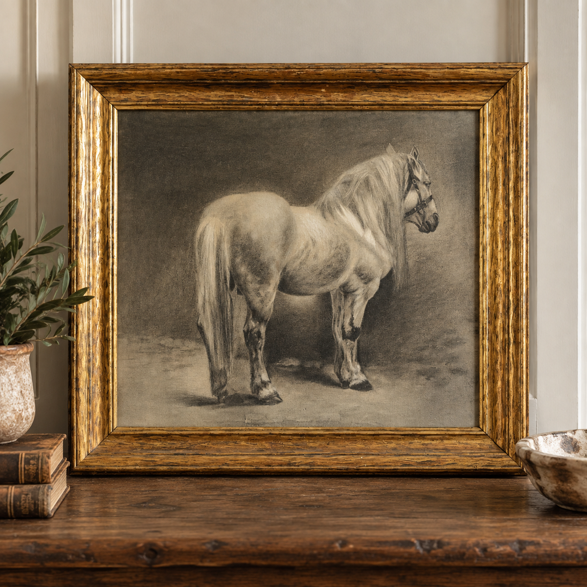 Antique Charcoal Horse Drawing