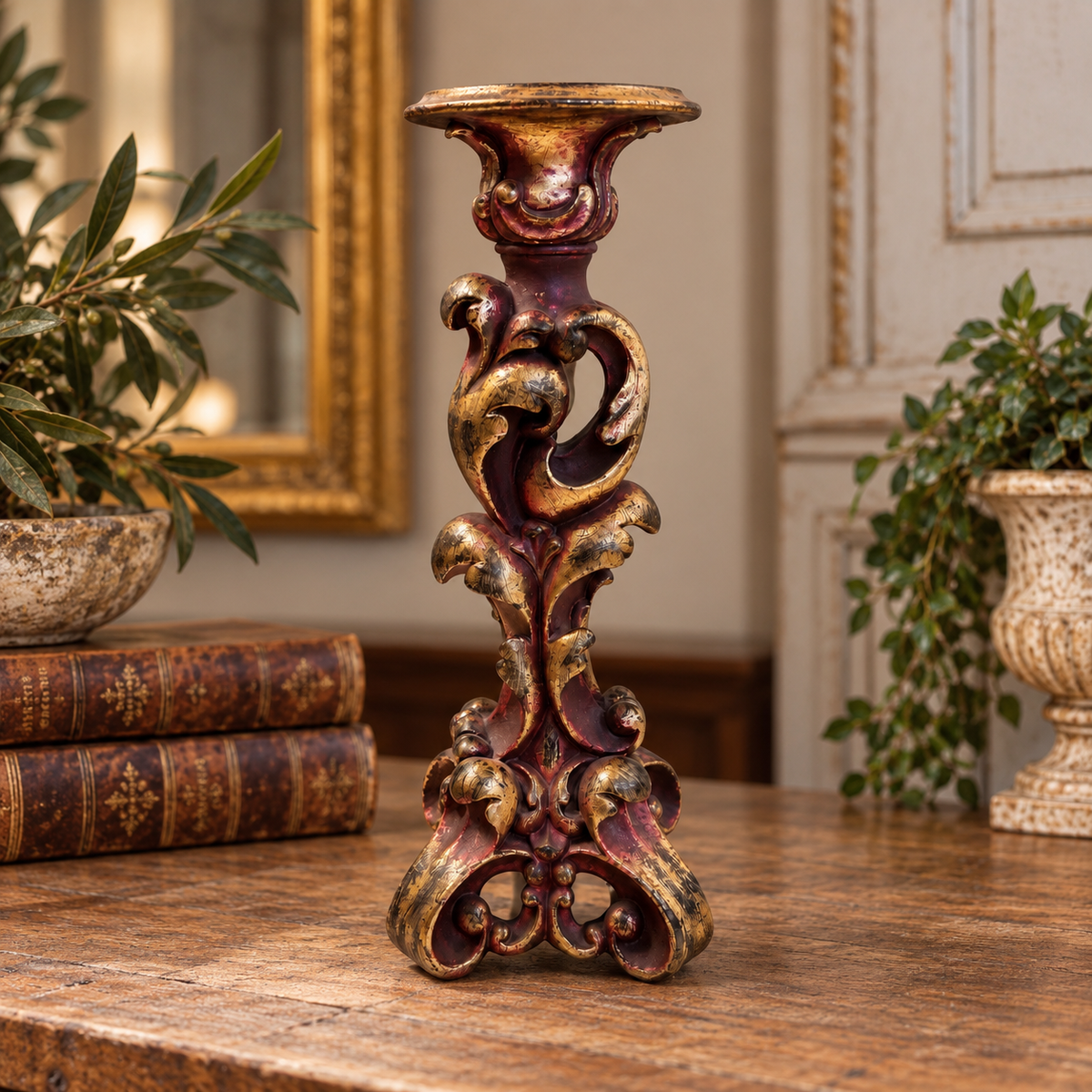 Vintage Baroque Style Gilt Candlestick
