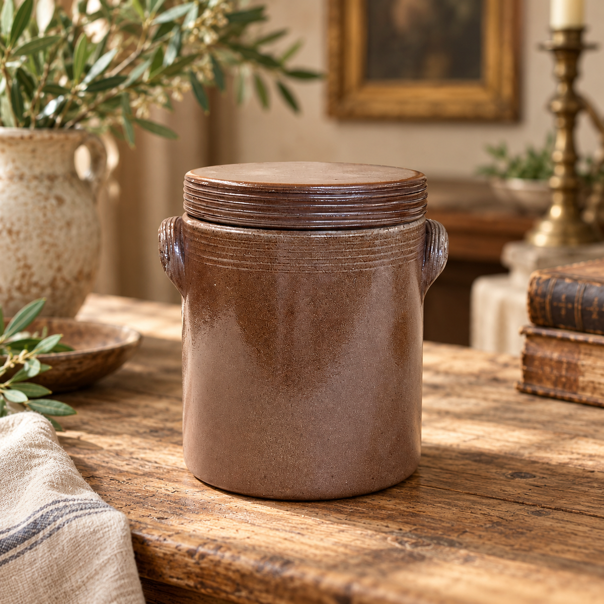 Vintage French Lidded Stoneware Pots