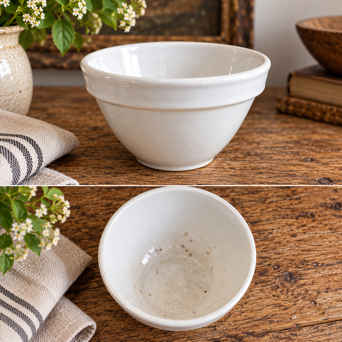 Vintage English Ironstone Pudding Bowls — Set of Three