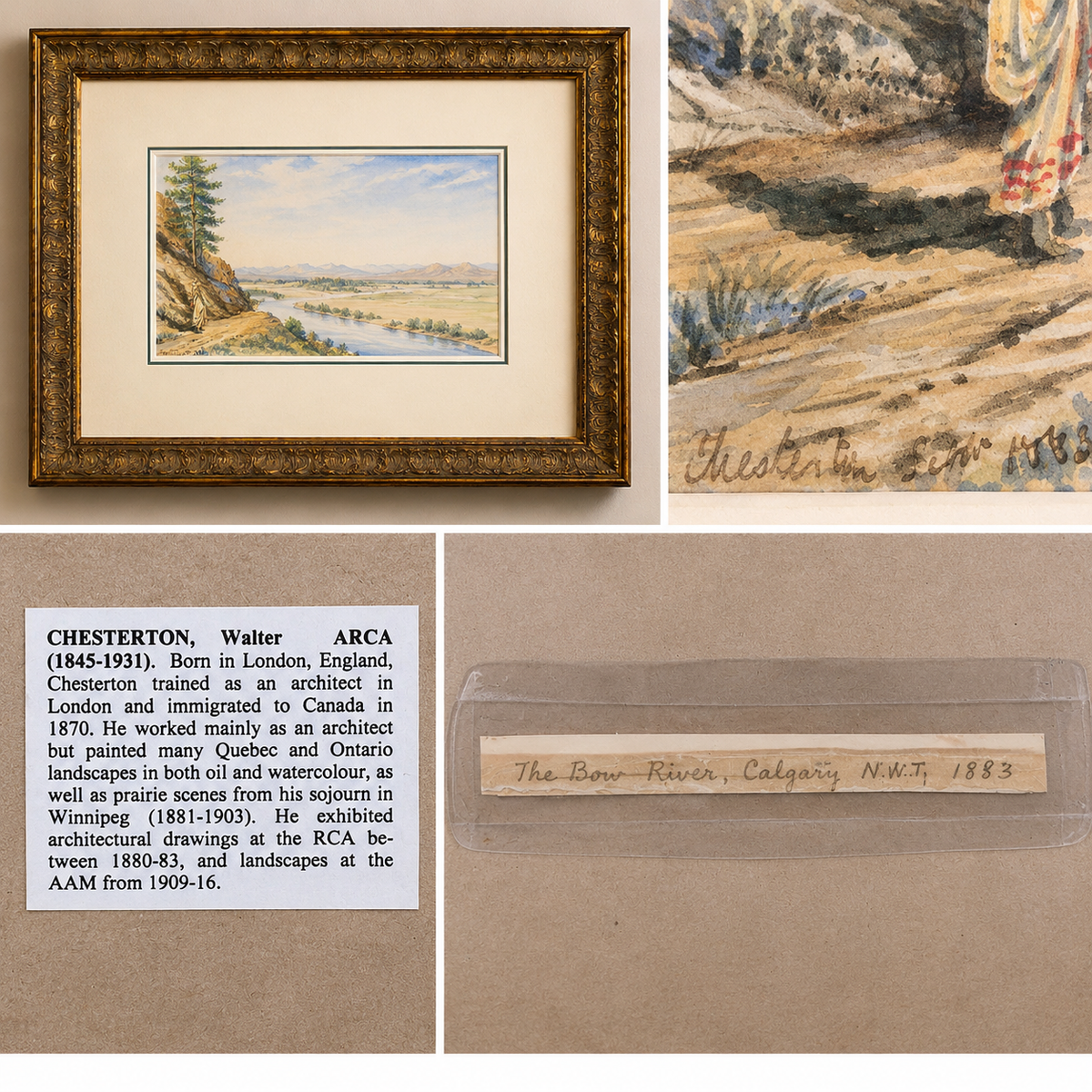 Antique 1883 Walter Chesterton Original Watercolour – Elbow River Landscape