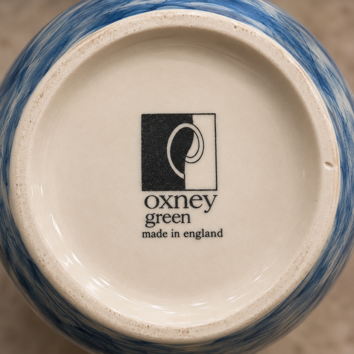 Vintage English Oxney Green Blue & White Sailing Ship Pitcher
