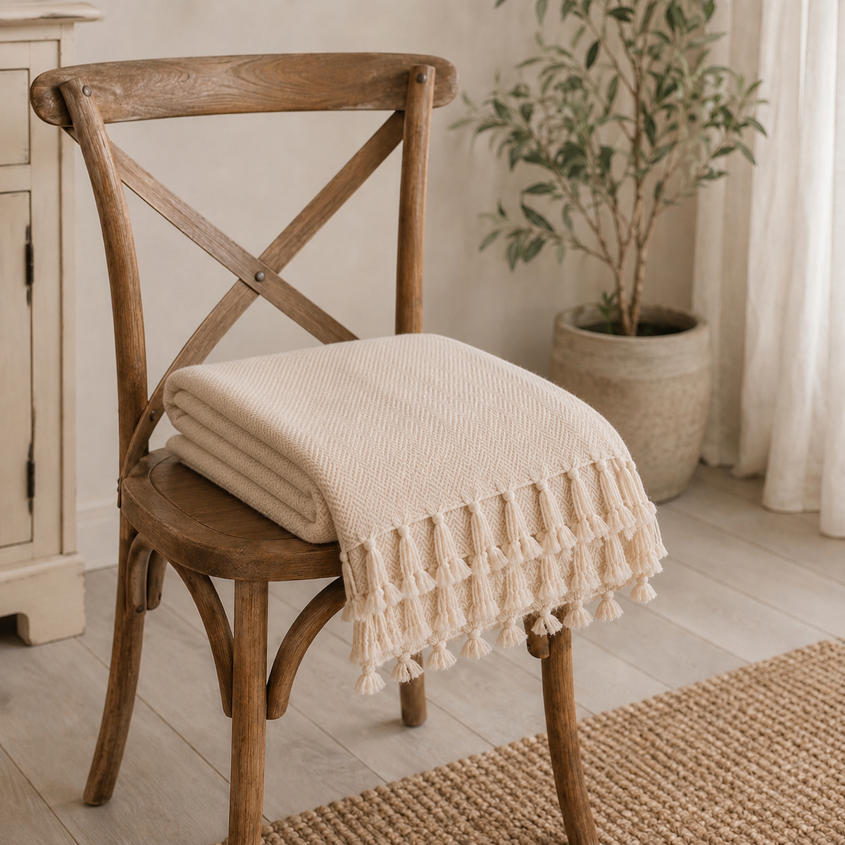 Cream Farmhouse Throw Blanket & Bedspread