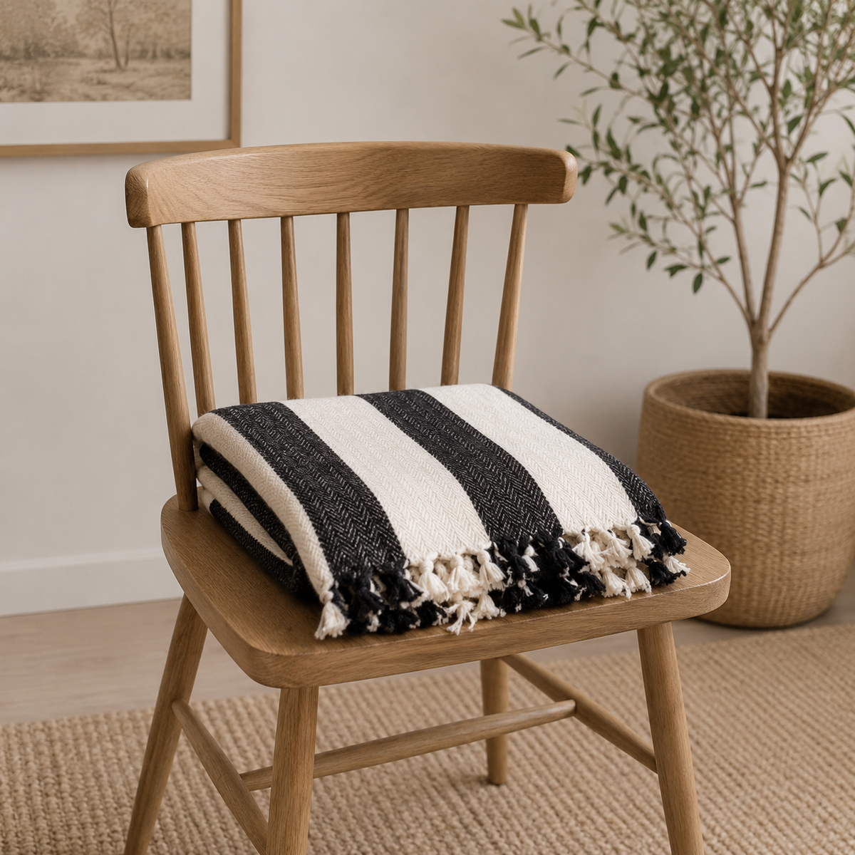 Farmhouse Throw Blanket & Bedspread large black stripe
